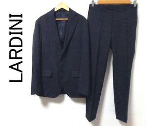 正規品 美品 イタリア製 LARDINI ラルディーニ ストレッチウール 段返り3B シングルスーツ ノータック 44R 紺 ネイビー