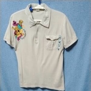 エドハーディー　半袖ポロシャツ　サイズL　アメリカ製　正規品　ドクロ刺繍
