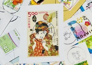 【郵便創業150年切手帳】500円切手 満月印1枚入②＜紙付き記念切手60g＞2024年入手キロボックスから記念切手のみ★貴重 切手発行年の和文印