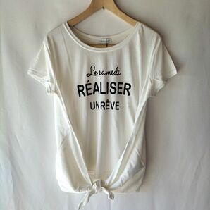 【E hyphen world gallery 前結びロゴ半袖Tシャツ タグ付き未使用品】オフホワイト　フリーサイズ