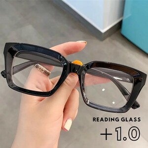 ## free shipping ## farsighted glasses +1.0sini Agras square futoshi frame black . blue light cut leading glass 