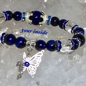 ブルーカラータイガーアイ プラチナルチルクォーツ デザイン 天然石 ブレスレット