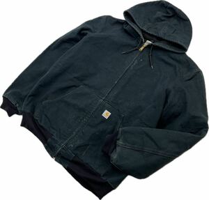 Carhartt ☆ ダック ハードコットン ジャケット パーカー フェード ブラック 黒 XL アメカジ ストリート 古着 人気 定番 カーハート■DF252