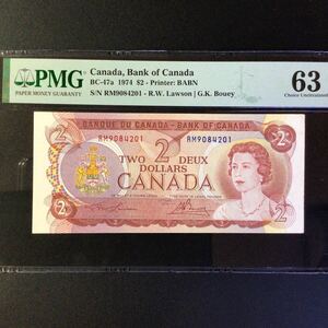 World Banknote Grading CANADA《Bank of Canada》2 Dollars【1974】『PMG Grading Choice Uncirculated 63』