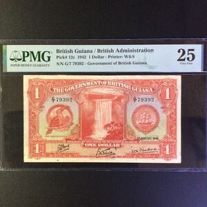 World Banknote Grading BRITISH GUIANA《British Administration》1 Dollar【1942】『PMG Grading Very Fine 25』