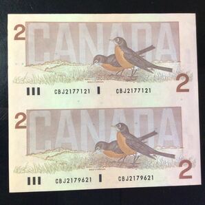 World Paper Money CANADA《Signature：Bonin-Thiessen》2 Dollars【1986】〔Uncut Sheet of 2〕の画像2