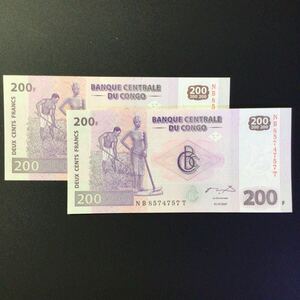 World Paper Money CONGO DEMOCRATIC REPUBLIC 200 Francs[2007]{Consecutive Pair}