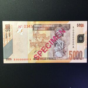 World Paper Money CONGO DEMOCRATIC REPUBLIC 5000 Francs【2005】〔SPECIMEN〕