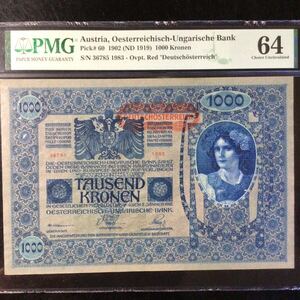 World Banknote Grading AUSTRIA《Oesterreichisch-Ungarische Bank》1000 Kronen【1902】『PMG Grading Choice Uncirculated 64』..,