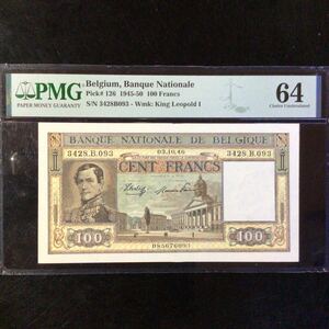 World Banknote Grading BELGIUM《Banque Nationale》100 Francs【1946】『PMG Grading Choice Uncirculated 64』