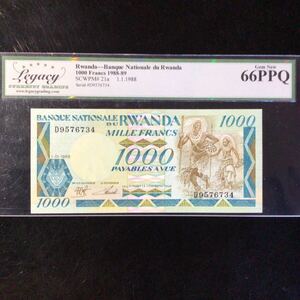 World Banknote Grading RWANDA《 Banque Nationale du Rwanda 》1000 Francs【1988】『Legacy Currency Grading Gem New 66 PPQ』