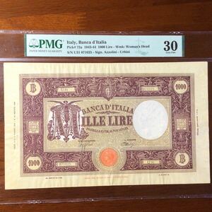 World Banknote Grading ITALY《Banca d'Italia》1000 Lire【1944】『PMG Grading Very Fine 30』