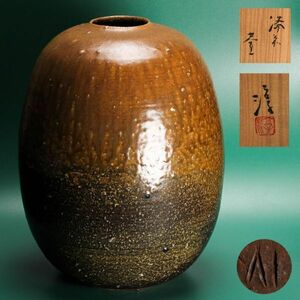  human national treasure Ise city cape . height 32.8cm. Daisaku Bizen "hu" pot also box also cloth genuine article guarantee 