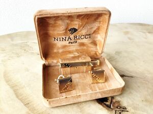 【NINA RICCI】ニナリッチ　ヴィンテージ　カフリンクス&ネクタイピン　ゴールド　ケース入り