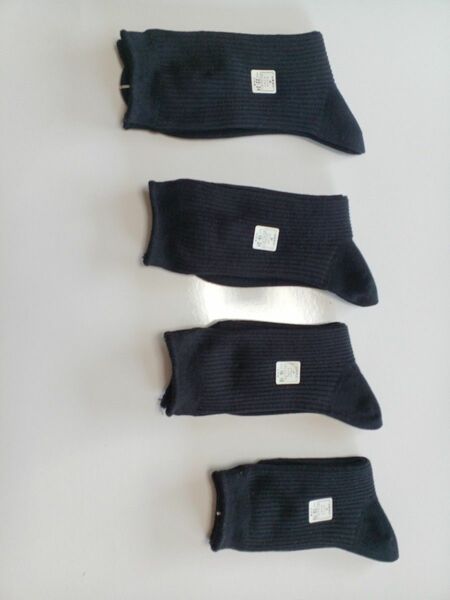 通学子供靴下　黒　リブ編みクルーソックス　２足セット　サイズ選択