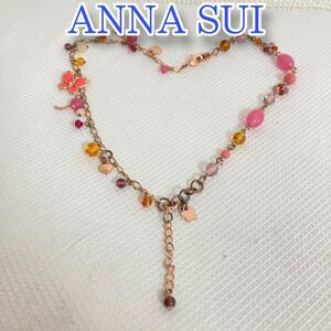  Anna Sui ANNA SUI color stone necklace pink yellow 