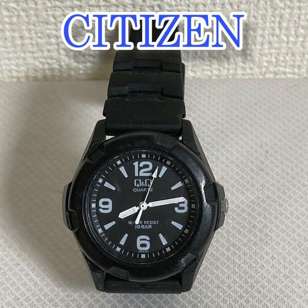 シチズンcitizen Q&Q 腕時計 キューアンドキュー アナログ ウレタンベルト レディース メンズ　ブラック　クォーツ　3針　ウオッチラウンド