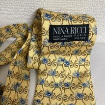 美品　NINA RICCI　ニナリッチ　ネクタイ　総柄　ネクタイ シルク 花柄　フラワー　フランス　ビジネス　パーティ　式　イエロー_画像6