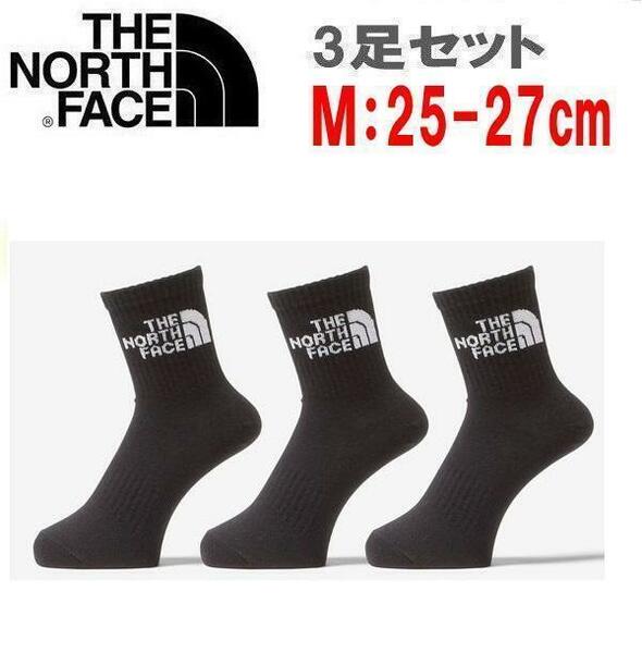THE NORTH FACE ザノースフェイス TNFジャカードロゴ3Pソックス ブラック M(25-27cm)　NN82411　靴下　アウトドア