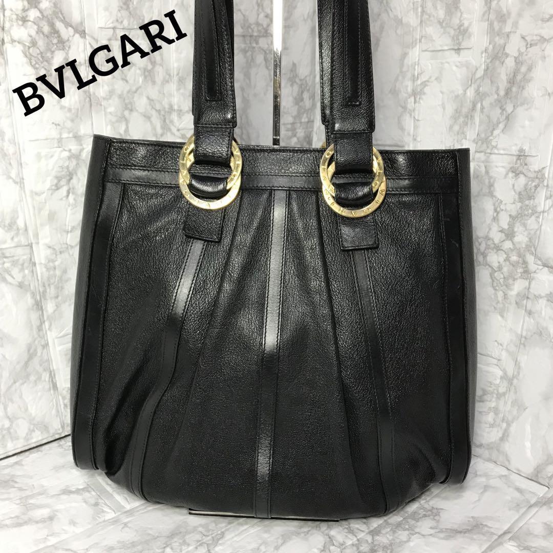 【極美品】ブルガリ ハンドバッグ シルバープレート 刻印 レザー 黒 肩掛け 【極美品】ブルガリ ハンドバッグ シルバープレート 刻印 レザー 黒 肩掛け