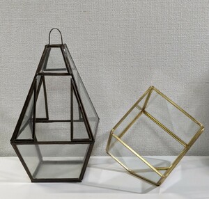  террариум * Cube 10 Gold & Brown треугольник латунь ( латунь ) стекло воздушный растения гидро кактус 2 шт не использовался 