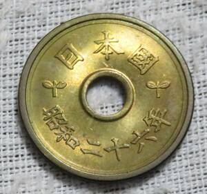 【未使用】5円黄銅貨　昭和26年 小ヘゲあり