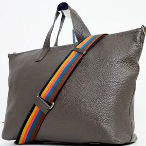 1 jpy [ stylish ]Paul Smith Paul Smith tote bag shoulder bag business bag multi stripe 2way Logo all leather Brown 