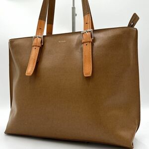 1 jpy [ beautiful goods ] Paul Smith Paul Smith tote bag business bag color do chip multi stripe Logo bai color leather tea Brown 