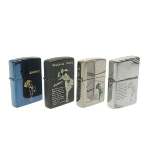 【Zippo 4点まとめ】Windy AMERICAN CLASSIC SILVER PLATE 95 / ブルーチタン 98 / ダイアゴナル 89 / マットブラック 不明 ジッポ J1251