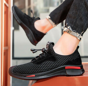  sneakers slip-on shoes mesh ventilation new goods * men's casual shoes man shoes driving shoes [8077] black 24cm