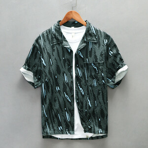 アロハシャツ 半袖シャツ　新品 メンズ　夏服 サマーシャツ　カジュアルシャツ　海シャツ　トップス【Z229】濃い緑色　XL