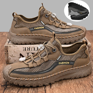  outdoor sandals sneakers slip-on shoes men's * new goods mesh ventilation casual man shoes driving [8038] tea color 27.5cm