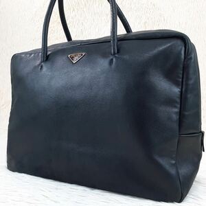 1 иен ~[ высшее редкий ]PRADA Prada портфель портфель треугольник Logo овечья кожа Gold металлические принадлежности черный 