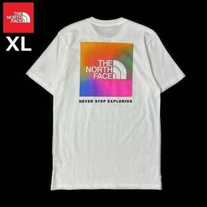 1円～!売切!【正規新品】THE NORTH FACE◆SHORT-SLEEVE BOX NSE TEE 半袖 Tシャツ US限定 ボックスロゴ レインボー 登山(XL)白 180902-15