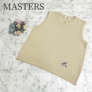 ☆美品☆MASTERS マスターズ＊ニット ベスト ゴルフウェア レディース ベージュ M 日本製 コットン 犬刺繍