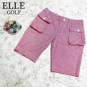 ELLE GOLF エルゴルフ＊ハーフパンツ ゴルフウェア ストライプ 赤系 9 M コットン レディース