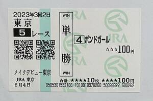 メイクデビュー東京　ボンドガール & チェルヴィニア　現地単勝馬券