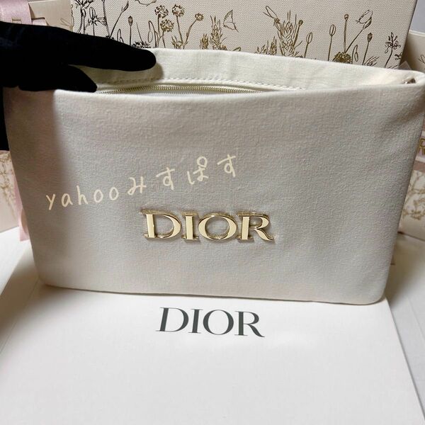 新品未使用 ディオール コットン ファブリックコレクション クラッチ フラット ケース アイボリー DIOR メタルロゴ 107