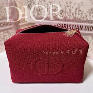 未開封新品 DIOR ディオール レッド カラー キャンバス ポーチ ノベルティ 型押しCDロゴ ポーチ 211