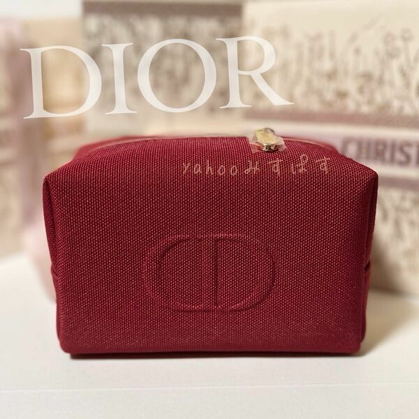 未開封新品 DIOR ディオール レッド カラー キャンバス ポーチ ノベルティ 型押しCDロゴ ポーチ 211