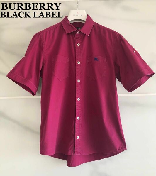 【バーバリーブラックレーベル】BURBERRY BLACK LABEL シャツ 半袖 ロールアップ 3 ボルドー　ワインレッド