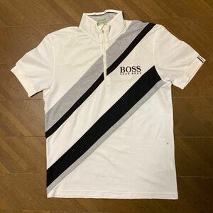 【HUGO BOSS】ヒューゴ　ボス　ハーフジップシャツ　白　M （ファスナーチャーム不良）　ゴルフウェア　 半袖ポロシャツ