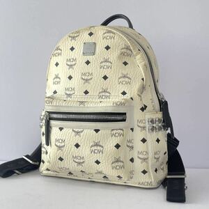 1 jpy MCM M si- M monogram Visee tos pattern leather studs rucksack Day Pack backpack ivory series white 