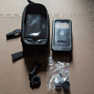 中古品 スマホホルダー スマホホルダーバッグ 防水 ブラック ６．９インチスマートフォン対応 自転車対応