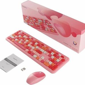 キーボード　本体　パソコン　ピンク　マウス付き　USB レトロ　ワイヤレス