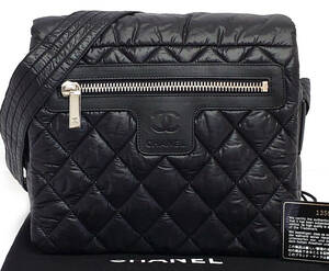 D2116◆ほぼ未使用【シャネル】CHANEL コココクーン ショルダーバッグ◆斜め掛け ナイロン ブラック シール カード有