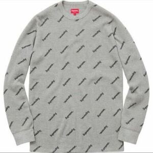 15AW Supreme Logo Waffle Thermal Mサイズ ロゴ ワッフル サーマル カットソー Heather Grey グレー 長袖 Tシャツ　シュプリーム Box 