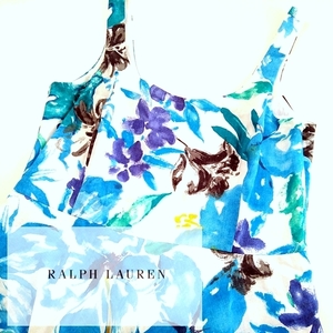【送料無料】RALPH LAUREN PETITE ラルフローレン ワンピース リネン 麻 白 青 水色 花柄 POLO ポロ レディース