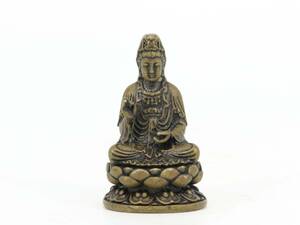 仏教美術 銅製 観音座像 豆仏 観音 置物 高さ5.6㌢ 細密細工 煎茶飾り 盆景 A075