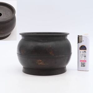 銅製 建水 錫製 蓋 茶こぼし 在銘 茶道具 水盂 銅器 時代物 古美術 香炉 煎茶道具 骨董品 唐物の画像1